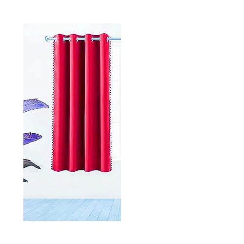 Image of Amazon Brand - Umi Velvet Eyelet Door Curtains with pom pom Lace for Living Room Bedroom Kitchen 1 pc Pack in Red Color (Windows - 4 feet x 4 feet)