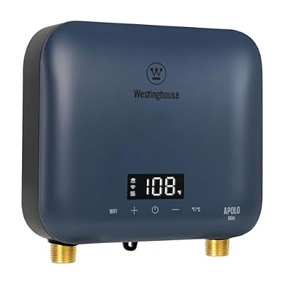 Westinghouse Apolo Mini 8kW Tankless Water Heater Electric, 240V Instant Hot Water, Smart WiFi Control, Compatible with Alexa & Google Home, Deep Blue