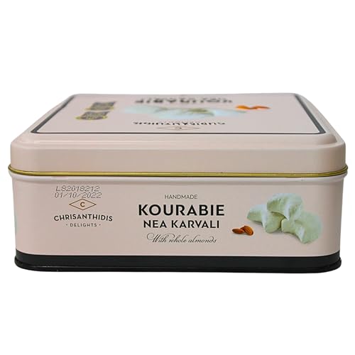 Chrisanthidis Delights Traditional Greek Shortbread Kourabie with Almonds in Metal Box, 450g