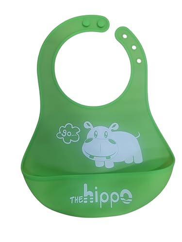 Image of BabyGo Silicone Baby Bib for Feeding & Weaning Infants & Toddlers |Waterproof, Washable & Reusable | Adjustable Neckline, Lightweight & Foldable Bib with Deep Food Catcher Pocket |Green (Pack of 1)