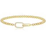 [Unique Design]: Our gold bead stretch bracelet is composed of 40 small gold beads (3mm each) and two interlocking square buckles. The geometric design, enhanced with a touch of sparkle, represents a strong and radiant connection [Universal Size]: Th...