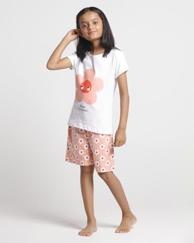 Image of T2F Girls Cotton Printed Regular FitTop and Shorts Set Clothing Set (Pack of 3)