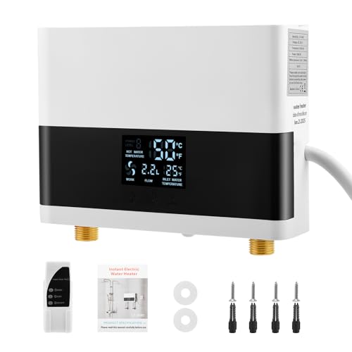Chauffe-eau instantané 6000 W pour douche/cuisine - Chauffe-eau électrique instantané avec écran de température LED et télécommande, eau chaude instantanée, montage mural, protection IPX4 (220 V, pour