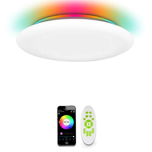Bunpeon smart LED RGB ceiling light fixtures, compatible with Alexa, Google Home, 24W remote control, APP control, dimmable 2700-6500K RGB, Flush Mount , suitable for bedroom, living room and kitchen.