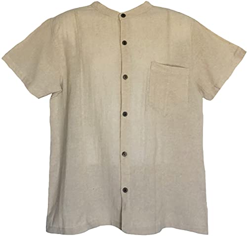 Yak & Yeti Men's Kurta Lightweight Cotton Mandarin Style Collar (XX-Large, Natural Short Sleeve, xx_l)