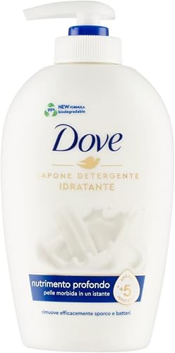 Dove, Sapone Liquido Mani, Sapone Detergente Mani Idratante, Nutrimento Profondo, Rimuove con Efficacia Sporco e Batteri, con +5 Agenti Idratanti, Formula 99% Biodegradabile, 250ml