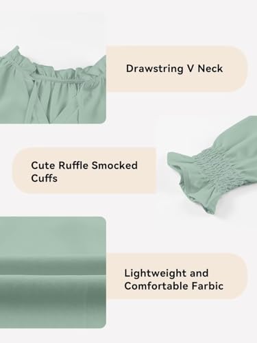 Image of DOKOTOO KIDS Girls Dress Shirt Long Sleeve Blouse Fall Tops Size 7-15 Years | V Neck, None Elastic Breathable Fabric, Ruffle Smocked Sleeve, Solid Pull on, Uniform Formal Western Thanksgiving