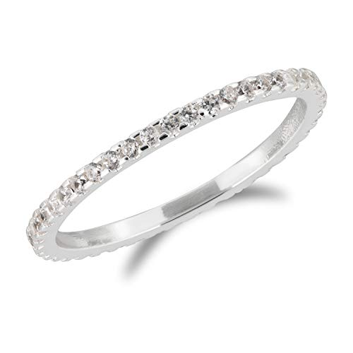 UPSERA Silver Tone CZ Cubic Zirconia Stackable Ring Eternity Band, Size 7