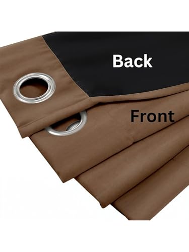 Image of 100% Blackout Curtains for Window- 4 Feet (Pack of 1) | Black Back Coated Fabric |Heat & Noise Insulation | Eyelet Curtains for Living Room & Bedroom |Brown