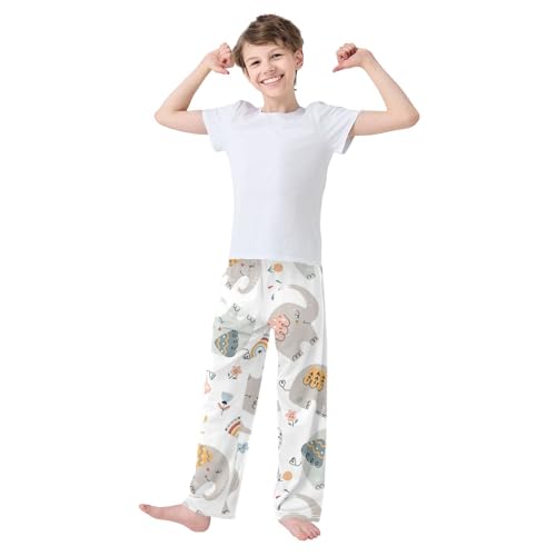 Cute Elephants Boys Pants Boys Athletic Pants Long Pant for Boy with Pockets Wide-Leg Size 6-14Y3
