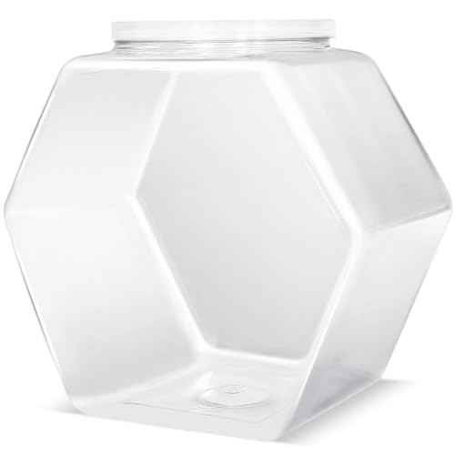 Woozettn Plastic Candy Jar Hexagon Cookie Jars for Kitchen Clear Hexagonal Containers with Lids for Dry Food Candy Snacks Cookies Craft Laundry Pod(1 Pcs)