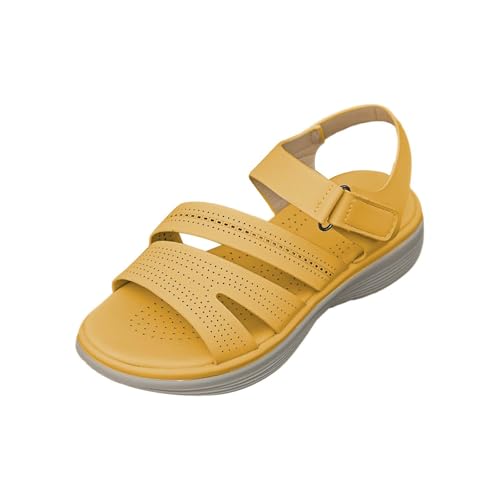 Generico Sandaler Dam Sommar Öppen Toe Andningsaktiv Kilklack Sandaler Bekväm Vintage Halkfria Sommarskor Lättviktsmode Sandal Mjuk Stöd Båg Strand Promenad Sandal, Gul, 37 EU
