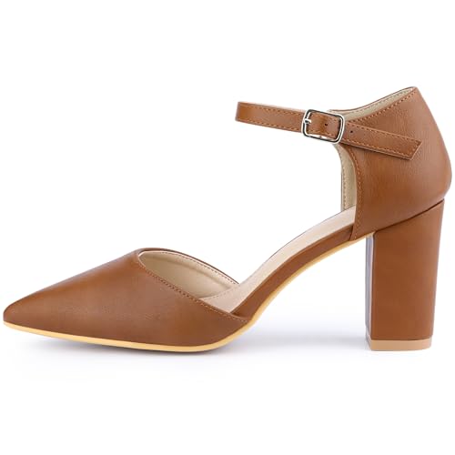 Perphy Pointed Toe Ankle Strap Dress Pumps Shoes Chunky Heels Pumps for Women3