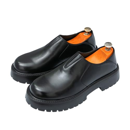 Mens Platform Slip On Business Loafers Lightweight Chunky Heel Lug Sole Non Slip Round Toe Dress Shoes for Prom Wedding Tuxedo Business Casual Work Daily