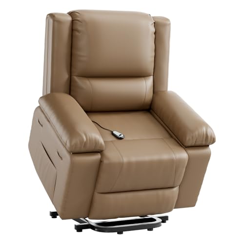 Takywep PU Leather Power Lift Recliner Chair with Massage and Heat, Adjustable Furniture for Back, Legs w/ 3 Positions, USB Port, Easy-to-Reach Side Pocket-22 Seat Width,Earthy Yellow