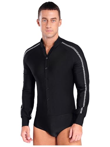 YEAHDOR Maillot de Danza Jazz para Hombres Con Pedrerías Brillantes Pantalones Salón Tango Deporte Negro L