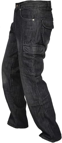 Rider Protec® Herren Motorradhose Jeans Cargohose mit Hüft- und Knieprotektoren und schützendem Aramid-Futter Bikerhose für Rennfahrer RP-IM-GRP