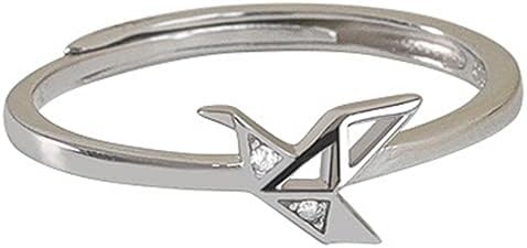 Izpack Origami Paper Crane Sterling Silver Rings for Girls Women Adjustable Open Crystal Statement Stacking Promise Ring CZ Lucky Bird Tail Finger Band Engagement Ring Cute Jewelry Gifts BFF Birthday