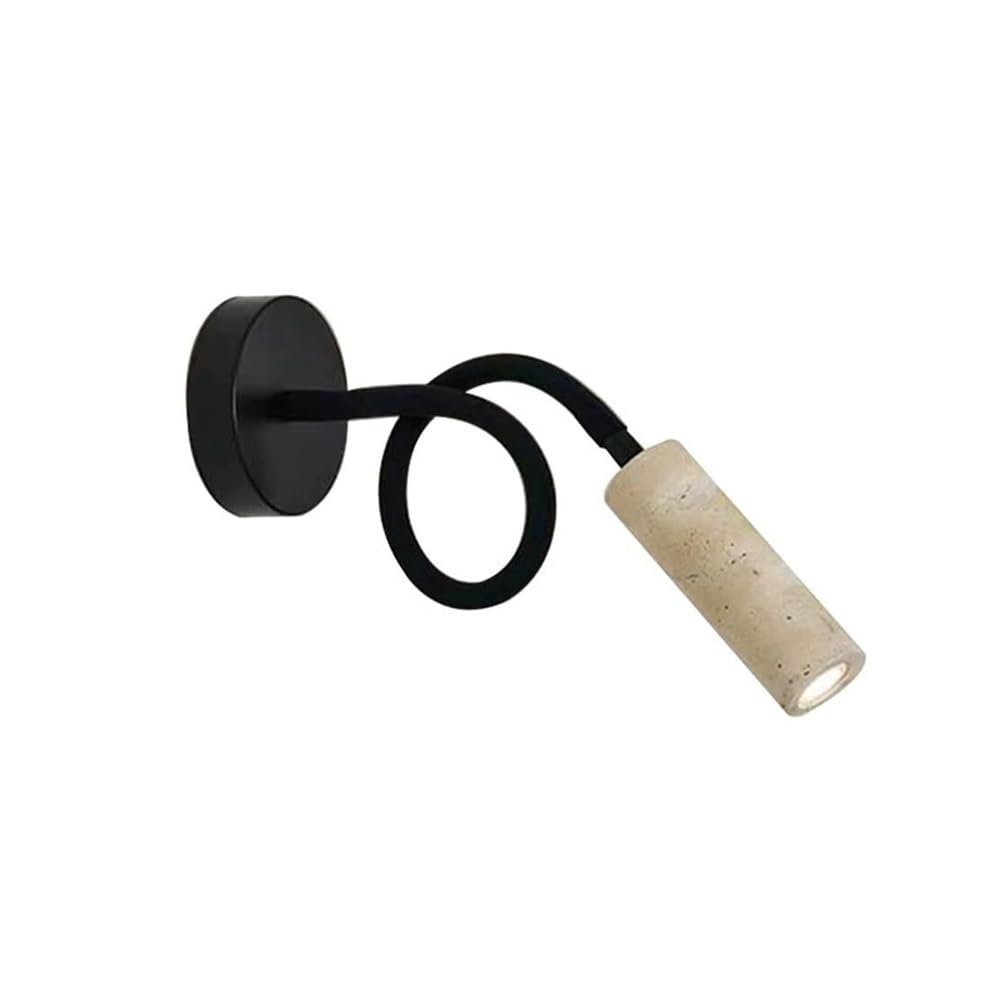 SXECAEPS Bedside Reading Wall Lamp Black Metal Sconce Yellow Travertine Shade 360° Adjustable Lantern for Bedroom Living Room Study Corridor Entryway Restaurant