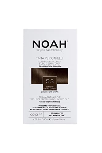 Noah Natural 5.3 Golden Light Brown Permanent Hair Colour Dye with Rice Proteins and Linseed Oil, 140ml