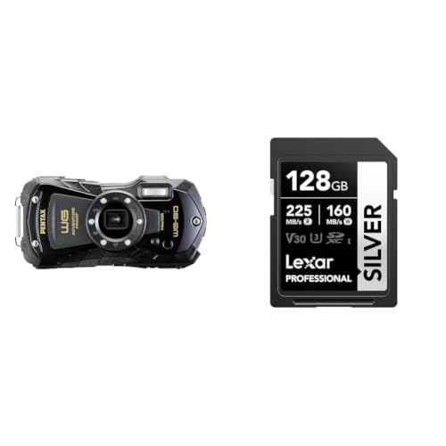 PENTAX WG-90 �u���b�N �{�i�h���f�W�^���J���� 14m�h�� (�A��2����) 1.6m�ϏՌ� �h�o -10���ϊ� �A�E�g�h�A�Ŋ��􂷂�^�t�l�X�{�f�B CALS���[�h���ڂ� ����L�^�ȂǕ��L���r�W�l�X�V�[���Ŋ���+Lexar Silver SDXC