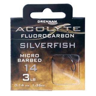 Drennan Acolyte Silverfish Hooks to Fluorocarbon Micro Barbed (Size 14)