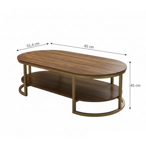Image of RIZIK Stores Coffee Table - Modern 2-Tier Center Table with Engineered Wooden Top & Metal Frame, Living Room Sofa Table, Elegant Cocktail Table for Home, Office, Dining (Brown Gold)
