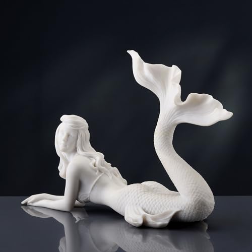 Estatua Resina Sirena Acabado Blanco Mármol 7.5 pulg miniatura 3