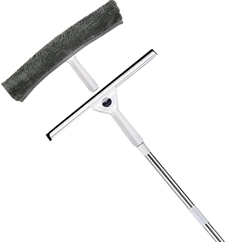 Quanerba Limpiacristales 30cm, 2 en 1 Rasqueta limpiacristales y Microfibra Ventana Arandela, Limpiacristales Telescopico Profesional para Ventanas Altas En Interiores Y Exteriores Cover