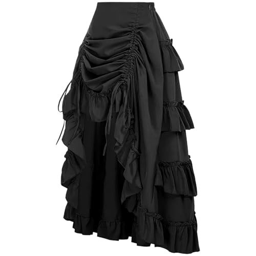 Aryapyper 2025 Women's Half-Skirt Fashionable Retro Court Style Women's Irregular Drawstring Ruffled Beer Skirt3