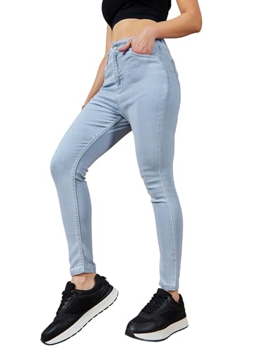 Image of Miss Chase Women's Skinny High Rise Cropped Fringed Hemline Detailing Stretchable Denim Jeans