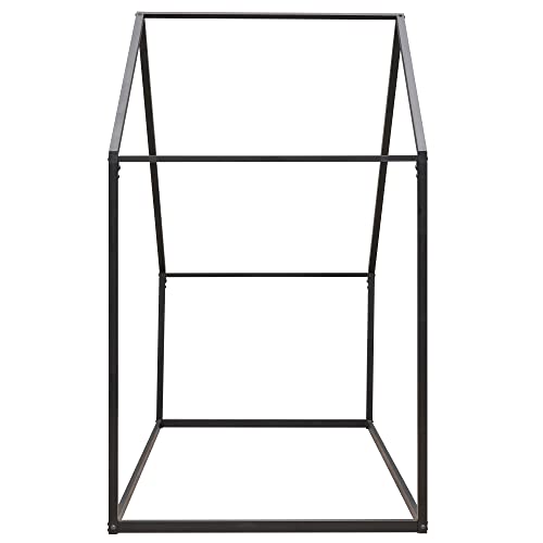 Bellemave Twin Kids Montessori Bed Tent Floor Bed Metal Frame with Roof, Box Spring Needed, for Toddlers, Kids, Teens, Girls, Boys (Black)