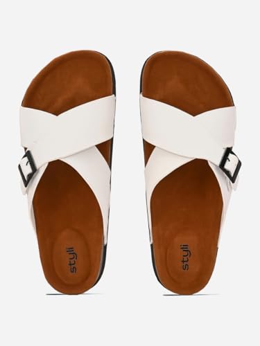 Men 7011851236 Cross Band Platform Sole Sandals 42 White4