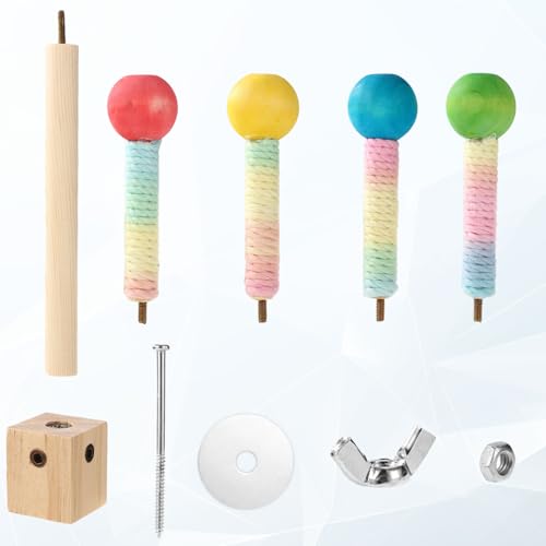 Image of Bird Stand Perch, Colorful Wooden Parrot Perches for Cage Spinning Interactive Cockatiel Toys Parakeet Cage Accessories