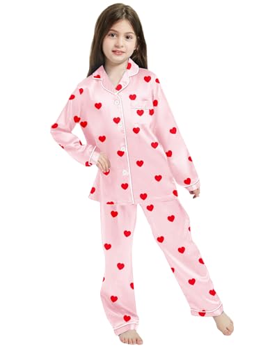 Image of Schbbbta Girls & Women Satin Pajamas Set, 2Piece Silk Nightwear Button-Down Sleepwear for Teen Kids, 3 Years - Women XXL