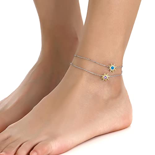 Silvercute You're My Sunshine Anklets For Women, 925 Sterling Silver Link Chain February Birthstone Bracelets, Sunflower Anklets 8.5"-10.5" #TOP3