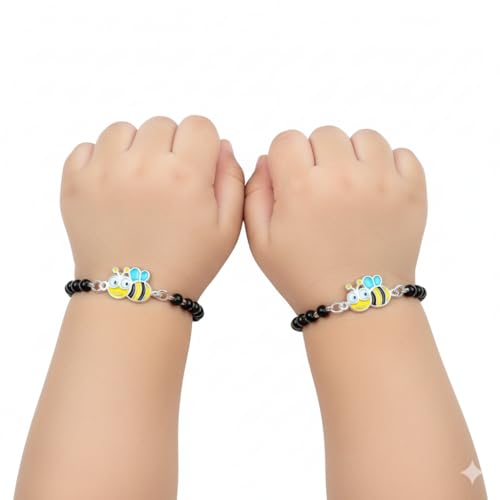 Image of Parnika (Formerly MJ 925 Traditional Silver & Black Crystals Baby Nazariya Kids Silver Bracelet in Pure 92.5 Sterling Silver for Kids - One pair