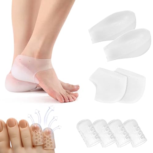 AINIUNIU Protectores de Talón, Talonera Silicona, Aumento de Altura Interior Invisible de 2 cm Almohadilla Talon, mit 4 Piezas Protector Dedos Pies, para Aliviar la Fatiga y el Dolor del Talón