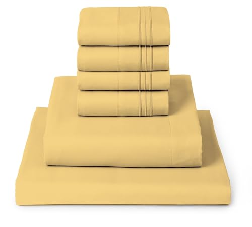 Mellanni Queen Sheet Set - 6-Piece Iconic Collection Bedding, (Including 4 Pillowcases), 16-Inch Deep Pocket, Easy Care, Extra Soft, Cooling Sheets, Brushed Microfiber - Yellow