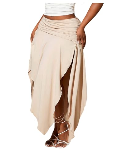 Verdusa Women's Western Boho Ruched High Split Skirt Asymmetrical