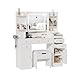 Vabches Vanity Desk with Mirror and Lights, 5 Drawers Makeup Vanity Table with Storage Chair, 44.9in Big Vanity Dresser 3 LED Lighting Modes,Power Outlet,Bedroom White