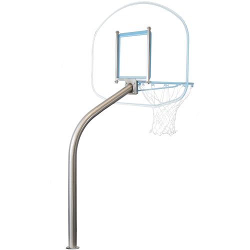 DUNNRITE Premium Regulation Clear Hoop Deck-Mounted Pool Basketball Set, Stainless Steel Post, Clear Thick Acrylic Backboard and Stainless Steel Rim and Basketball with Mounting Anchor