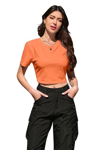 Image of Betusline Girls & Women Basic Summer Short Sleeve Slim Fit T-Shirts Soft Crewneck Crop Y2k Tee Cute Gym Fashion Clothes