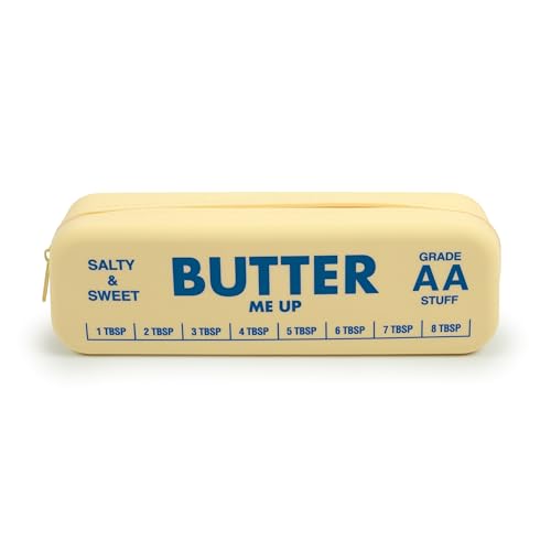 Image of Genuine Fred BUTTER ME UP Silicone Pouch, Soft Flexible Material with Zipper Closure, For desk supplies, makeup, cords, travel essentials, 7.5 x 2 x 2.4 Inch