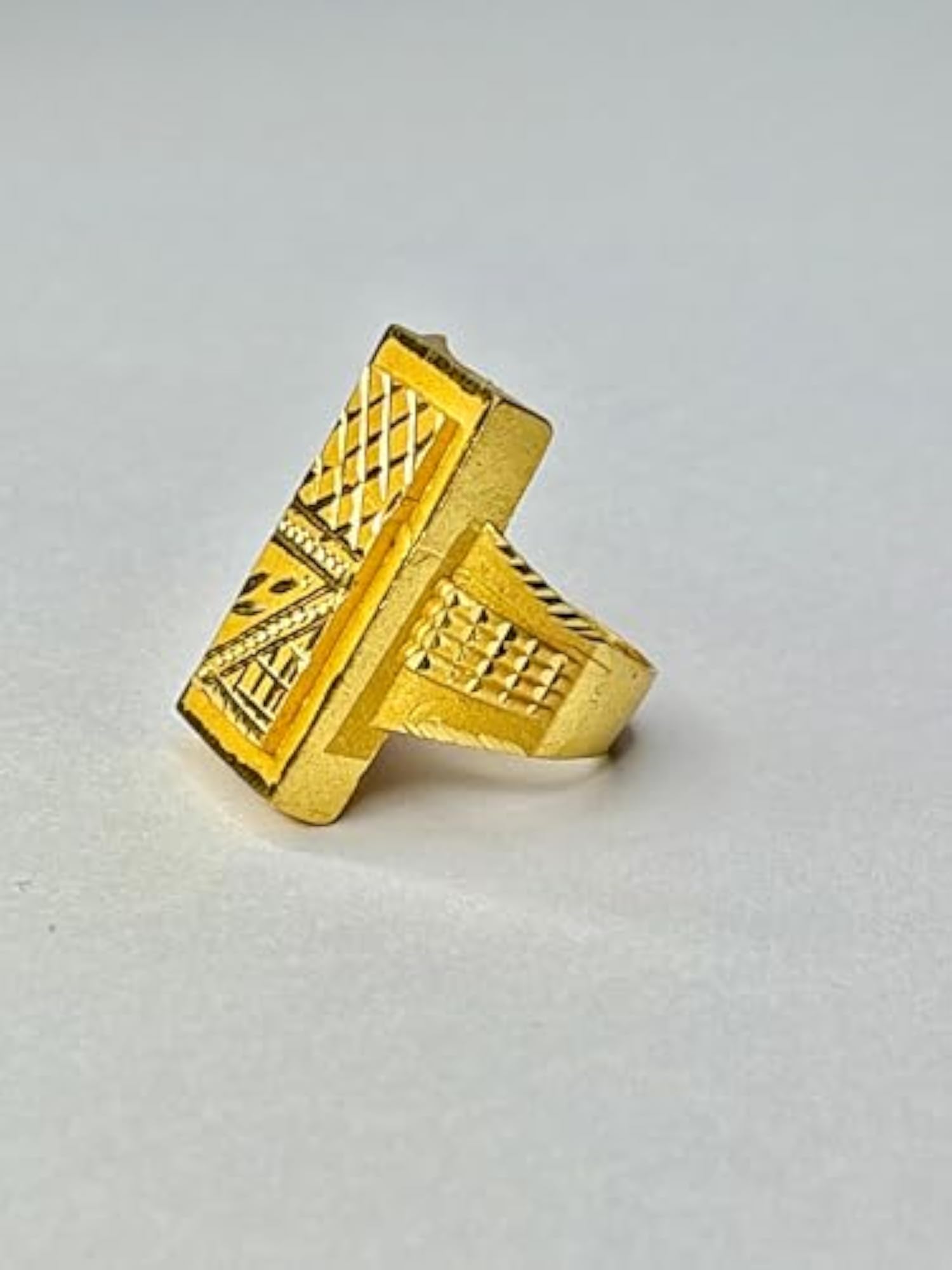 Men's Gold Plated Rectangular Signet Ring, Geometric Design