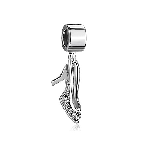 CharmSStory Bling Highheeled Shoe Charms Dangle Beads for Bracelets (Silver Plated)
