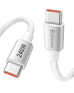 240W USB C to USB C Cable 1M, Braided C to C Charger Cable Fast Charge, Type-C Charger Cable 5A Fast Charging Lead for iPhone 15 16 17 Pro Max, iPad Pro/Air, MacBook Pro/Air -White