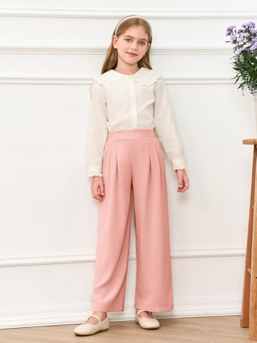 Image of Haloumoning Girls Uniform Pants Kids Wide Leg Dress Pants 5-14 Years