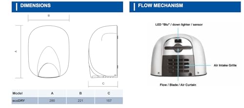 Sèche-mains circulation de l'air ABS gris 220 voltsV EcoDry - 4