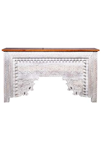 Orientalische Konsole Sideboard schmal Gassan Weiss 170cm | Orient Vintage Konsolentisch orientalisch handgeschnitzt…